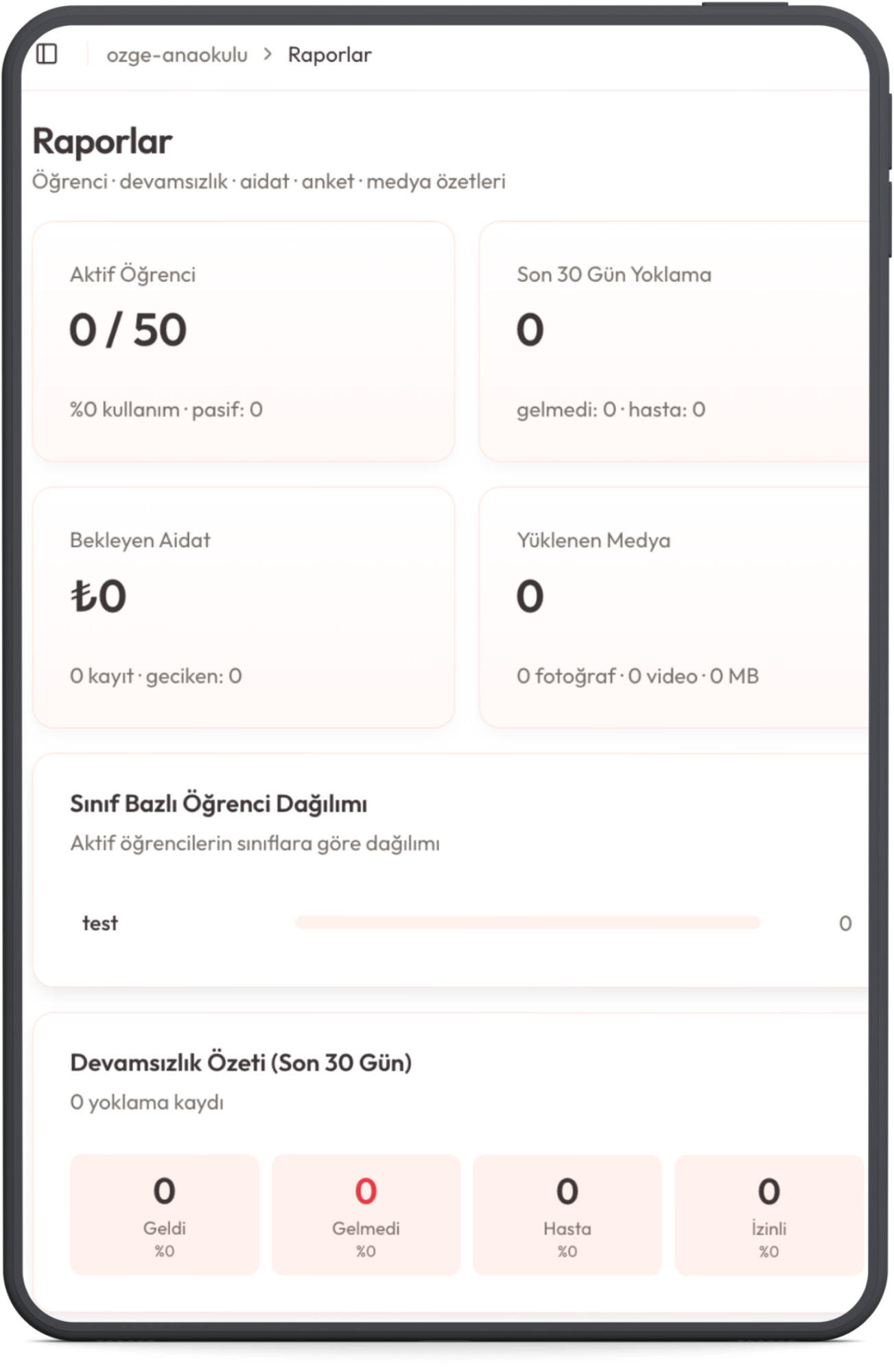 Tablet üzerinde raporlar ekranı